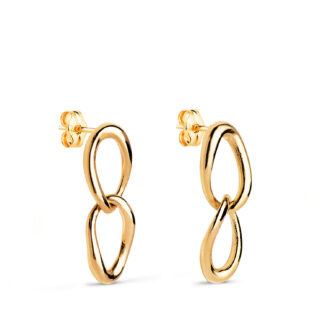 18K PENDIENTES ORO AMARILLO DOS ESLABONES EN BRILLO, MEDIDA: 19 X 7 MM, CIERRE PRESION