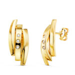 18K PENDIENTES ORO AMARILLO BANDAS CON CIRCONITA, 17 X 8 MM, CIERRE PRESION
