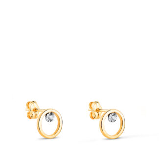18K PENDIENTES ORO BICOLOR REDONDOS CON CIRCONITAS, MEDIDA: 8 MM, CIERRE PRESION