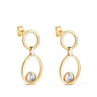 18K PENDIENTES ORO BICOLOR LARGOS DOS AROS CON CIRCONITAS, MEDIDA: 23 X 10 MM, CIERRE PRESION