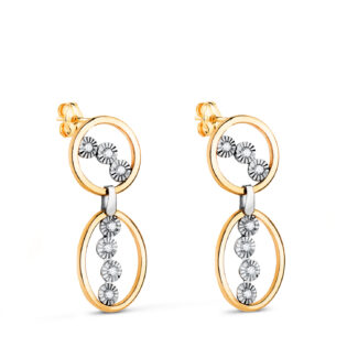 18K PENDIENTES ORO BICOLOR LARGOS DOS AROS CON CIRCONITAS, MEDIDA: 25 X 9 MM, CIERRE PRESION