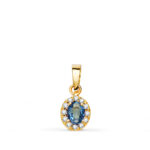 18K COLGANTE ORO AMARILLO PIEDRA OVAL AZUL Y CIRCONITAS, 6,5 X 5,5 MM,
