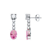 18K PENDIENTES ORO BLANCO CIRCONITA ROSA EN FORMA OVAL Y CIRCONITAS, 20X5 MM, CIERRE PRESION
