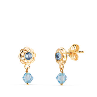 18K PENDIENTES ORO AMARILLO CUBANAS CON CIRCONITAS AZULES, MEDIDA: 14 X 6,5 MM CIERRE PRESION