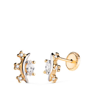 18K PENDIENTES ORO BICOLOR LUNA CON CIRCONITAS, MEDIDA: 9 X 5 MM, CIERRE PRESION