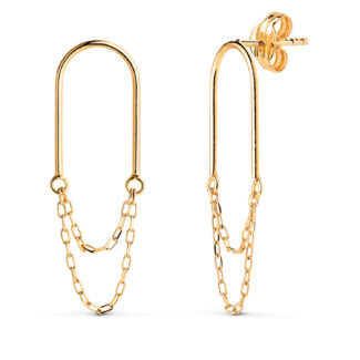 18K PENDIENTES ORO AMARILLO ARCO CON DOBLE CADENA, MEDIDA: 26 X 8 MM, CIERRE PRESION