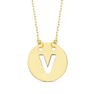 18K COLGANTEORO AMARILLO LETRA " V " 15 MM CADENA FORZADA 42CM