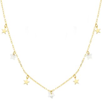 18K GARGANTILLA ORO AMARILLO ESTRELLAS LISAS Y NACAR 5,5 MM CADENA FORZADA 45CM