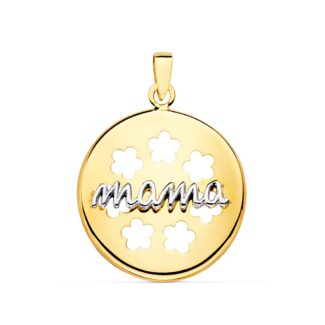 18K COLGANTE ORO BICOLOR REDONDO CON FLORES CALADAS, 18 MM