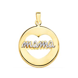 18K COLGANTE ORO BICOLOR REDONDO CORAZON CALADO 18 MM