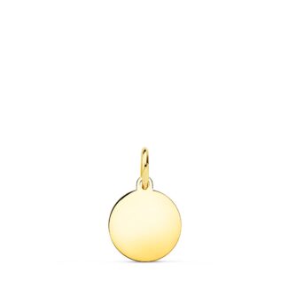 18K PLACA CHAPA DISCO ORO AMARILLO LISO EN BRILLO 10 MM