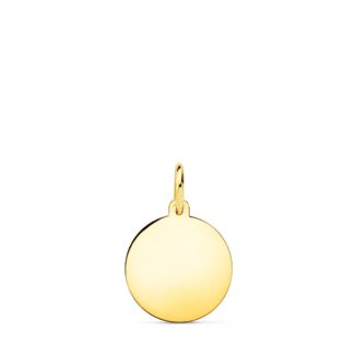 18K PLACA CHAPA DISCO ORO AMARILLO LISO EN BRILLO 12 MM