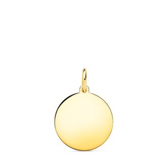18K PLACA CHAPA DISCO ORO AMARILLO LISO EN BRILLO 14 MM