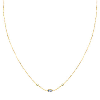 18K GARGANTILLA ORO AMARILLO COLGANTE AGUAMARINA 5X3MM CADENA FORZADA 42CM