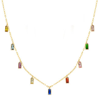 18K GARGANTILLA ORO AMARILLO Y COLGANTES DE CIRCONITA DE COLORES CADENA 42+3 CM