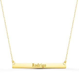 18K COLGANTE ORO AMARILLO PLACA CHAPA HORIZONTAL BRILLO 40X4 MM CADENA 44 2 CM