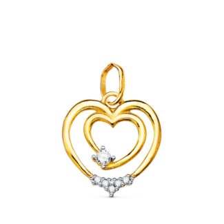 18K COLGANTE ORO BICOLOR DOBLE CORAZON CON CIRCONITA 15X14 MM