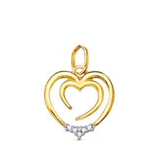 18K COLGANTE ORO BICOLOR DOBLE CORAZON CON CIRCONITA 15X14 MM