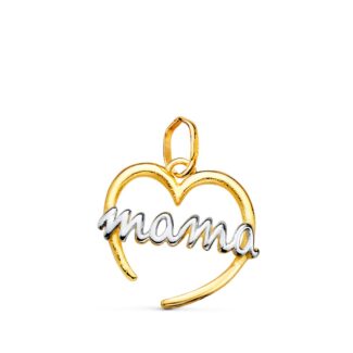 18K COLGANTE ORO BICOLOR CORAZON CON MAMA DE ORO BALNCO, 15X14 MM