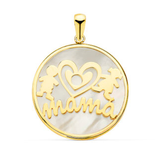 18K COLGANTE ORO AMARILLO MAMA NACAR NIÑO-NIÑA 20 MM