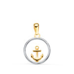 18K COLGANTE ORO BICOLOR REDONDO CON ANCLA, 13MM