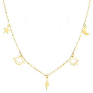 18K GARGANTILLA ORO AMARILLO CON COLGANTES UNIVERSO CADENA FORZADA TALLADA 42 3 CM