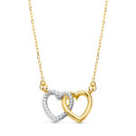 18K GARGANTILLA ORO BICOLOR DOS CORAZONES 13X9 MM, CADENA FORZADA 42 3 CM