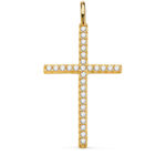 18K CRUZ ORO AMARILLO CON CIRCONITA BLANCAS 37 X 19 MM, ANILLA FIJA