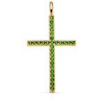 18K CRUZ ORO AMARILLO CON CIRCONITA VERDES 37 X 19 MM, ANILLA FIJA