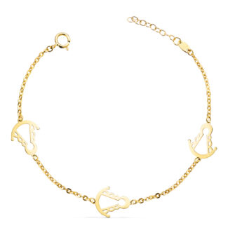 18K PULSERA ORO AMARILLO TRES SLIUETAS VIRGEN ROCIO 14X11 MM CON, LARGO: 15,5 3 CM
