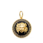18K MEDALLA ORO AMARILLO MEDUSA GRECA CON ESMALTE NEGRO, 20 MM