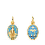 18K MEDALLA ORO AMARILLO VIRGEN MILAGROSA OVAL ESMALTE AZUL, MEDIDA: 16 X 10 MM