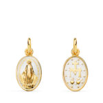 18K MEDALLA ORO AMARILLO VIRGEN MILAGROSA OVAL ESMALTE BLANCO, MEDIDA: 16 X 10 MM