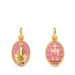 18K MEDALLA ORO AMARILLO VIRGEN MILAGROSA OVAL ESMALTE ROSA, MEDIDA: 16 X 10 MM