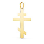18K COLGANTE ORO AMARILLO CRUZ ORTODOXA SILUETA EN BRILLO, 28 X 15 MM