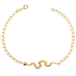 18K PULSERA ORO AMARILLO SERPIENTE OJOS RUBI 40 MM, CADENA HUECA, LARGO: 19CM