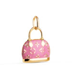 18K COLGANTE CHARM ORO AMARILLO BOLSO CON ESMALTE ROSA, MEDIDA: 15 X 12,5 MM