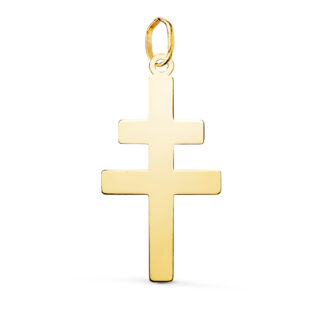 18K COLGANTE ORO AMARILLO CRUZ CARAVACA EN BRILLO, 28 X 14 MM