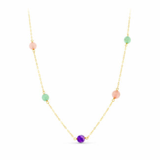 18K GARGANTILLA ORO AMARILLO 5 BOLAS CUARZO COLORES DE 6 MM, LARGO: 42-3 CM