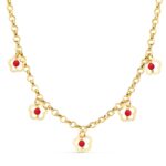 18K COLLAR ORO AMARILLO FLORES 12 MM CORAL CADENA 50CM