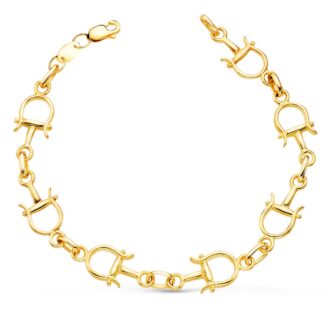 18K PULSERA ORO AMARILLO ESTRIBOS EN BRILLO ANCHO 10 MM LARGO 20CM