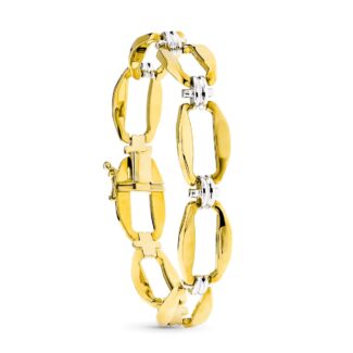 18K PULSERA ORO BICOLOR ESLABON RECTANGULO Y CRUZ MATE Y BRILLO