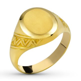 18K SELLO ORO AMARILLO MACIZO OVAL MOTIVO LATERAL, ZONA GRABADO: 12X11 MM