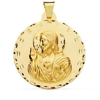 18K MEDALLA ORO AMARILLO CRISTO SAGRADO CORAZON DE JESUS 42 MM