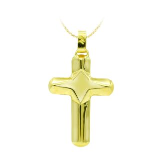 18K CRUZ ORO AMARILLO HUECA LISA 37X24 MM