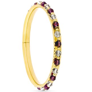 18K PULSERA ORO AMARILLO RIGIDA CON PIEDRAS ROJA Y BLANCA