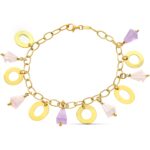 18K PULSERA ORO AMARILLO CIRCULOS Y PIEDRAS DE COLORES,