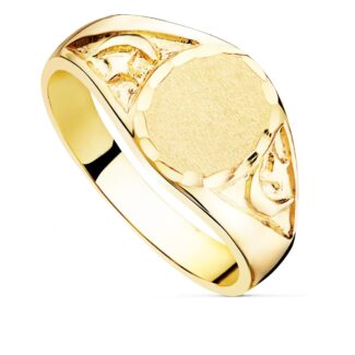 18K SELLO MACIZO CABALLERO ORO AMARILLO TALLADO CABEZA OVAL 11X10 MM