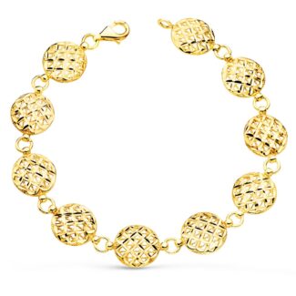 18K PULSERA ORO AMARILLO MOTIVOS REDONDOS TALLADOS 12 MM 20,5 CM