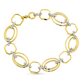 18K PULSERA ORO BICOLOR ESLABONES Y CIRCONITA ANCHO 12 MM LARGO 19,5 CM